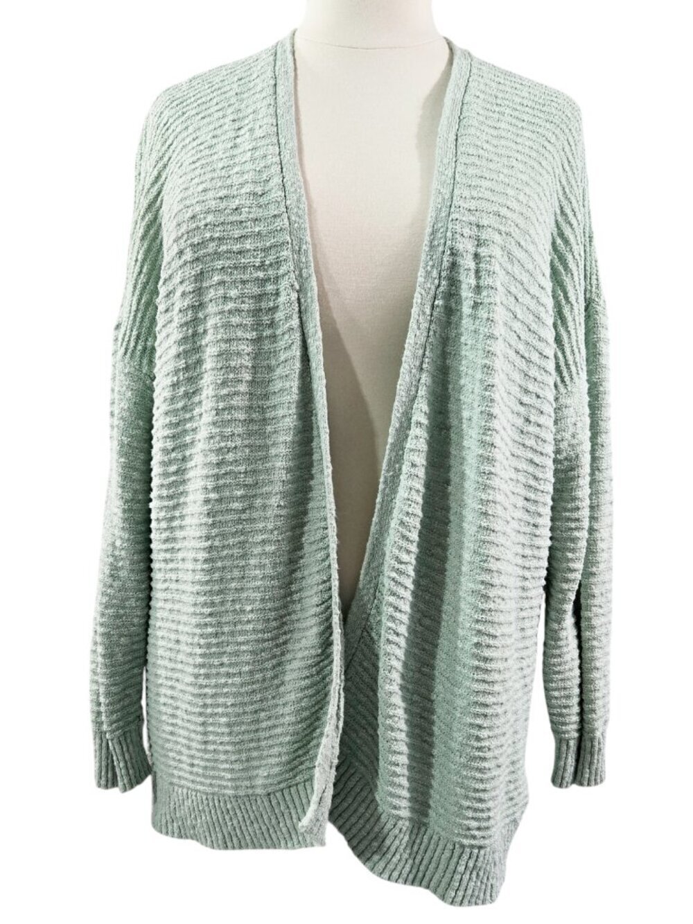 L.L. Bean Pale Mint Green Textured Slouchy Open Front Cardigan Boho 510116